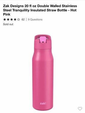 Zak! Hot Pink Insulated Stainless Steel Straw Bottle